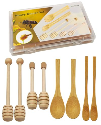 Wooden Honey Stick Dippers and Spoon - 8Pcs Wooden Spoon for Honey Sticks Spreading & Scooping Used in Kitchens and for Picnics Party