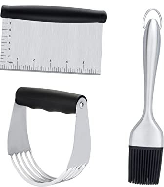 Kisangel 3pièces Coupe-pâte Couteau à Pâte Grattoir avec Pinceau pour Pâtisserie Cuisine Maison