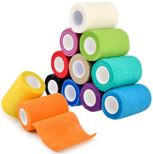 DODUOS 12 7.5cm x 4m Bande Cohesive Bandages, Bandage Elastique Cohésif, Rouleaux de Bandage Autoadhésif Cohésifs, Sport Bandages de Soins de La Peau Pour Les Mains Les Pieds Genoux Sports Animaux