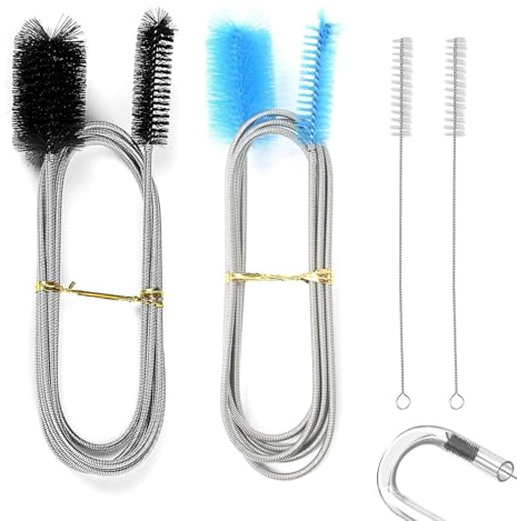 Hsyadazi 2 spazzole per la pulizia dei tubi (blu/nero) – 155 cm setole in nylon flessibili con 2 mini spazzole aggiuntive, per acquari, scarichi e pompe
