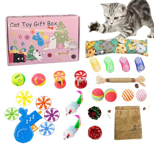 Générique Jouet Interactif pour Chat | Set De Souris en Peluche Interactives À Thème Noël pour Les Chatons | Kit De Jouets À Mâcher Résistant Aux Morsures pour Chats Petits Moyens Grands
