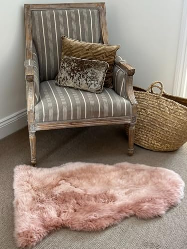 Genuine Australian Sheepskin Rug Dusky Pink Sheep Skin Rugs Single Pelt Natural 2ft X 3ft (60 cm X 91.4 cm) | Dyed Pink Natural Sheep Skin Throw
