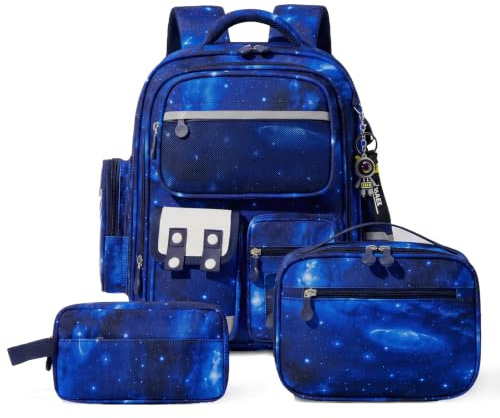 Amythe 3-delad skolryggsäck set pojkar 1–5 klass med reflekterande, Stjärnblå, 25L, modern | Ergonomisk skolväska skolryggsäck barn 6–12 år vattenavvisande 25 l, kamouflage