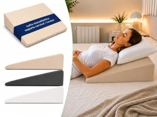 Comfort Sleep | Cojín Cuña Viscoelástica 60x60x20 cm Beige Lectura Cama y Sofá – Almohada Cuña Antirreflujo, Hernia de Hiato y Postoperatorio - Cuña Visco Oeko-Tex, Funda Lavable 100% Made in Spain