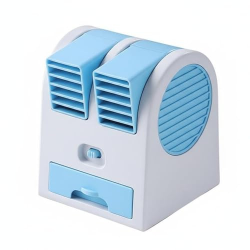 Ventilateur Usb de Bureau Compact avec Deux Sorties d'Air Réglables Ventilateur Mini Climatiseur Appareil Rafraîchissant Portable Silencieux Adapté, Bleu, size to 8