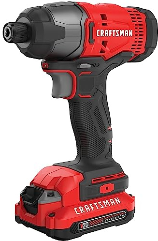 CRAFTSMAN 20V MAX Impact Driver Kit, 1/4 Inch, 2,800 RPM, LED Work light, Battery and Charger Included (CMCF800C1)