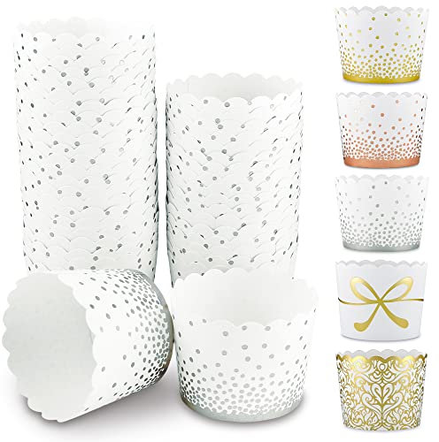 Frau WunderVoll® 100 Muffin BACKFORMEN Punkte Silber Durchmesser 6,1 cm/Muffinbackform, Muffinform, Backformen, Backförmchen, Cupcake Formen, Muffin Förmchen Papier