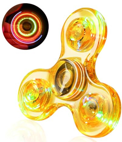 SCIONE Fidget Spinner LED Crystal Hand Spinner Luminoso Juguete Sensorial Fidget Toys Anti Estrés TDAH para Niños Adultos Halloween Navidad Amarillo