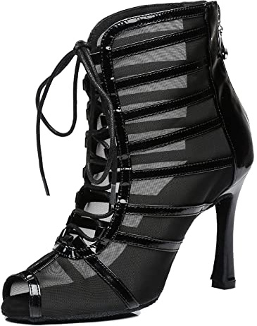 MINITOO Dam dansklubb stövlar nät eleganta sommarpartyskor, L447 Svart 10 cm klack, 38 EU