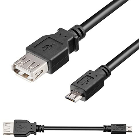 hb-digital Adaptateur USB 2.0 Micro B mâle vers USB 2.0 A femelle env. 8 cm OTG 480 Mbit/s pour PC, ordinateur portable, tablette, smartphone, imprimante, périphériques, noir