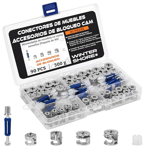 Winter Shore Möbelverbinder Schrankverbinder in Verschiedenen Größen [90er-Pack] - 3-in-1 Möbelverbinder Exzenter - Möbel Verbindung für Schränke, Schubladen, Regale, Kommoden, Garderoben, Paneele