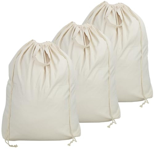 3 bolsas de lona de algodón con cordón para la colada, forro para dormitorio, apartamento, hotel, lavandería, tienda limpia y seca