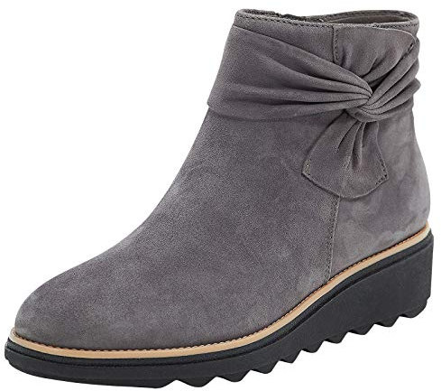 MMOOVV Zapatos de mujer Botas de tobillo con cremallera casual botas retro de mujer Botas de cuña con suela gruesa y lazo, gris, 38 EU