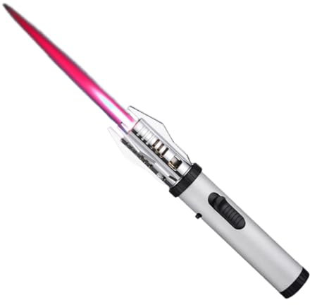 Accendino Lungo, Ricarica Accendino Gas 7,8 Pollici con Funzione di Blocco della Fiamma, Accendino Lungo Ricaricabile a Getto di Fiamma Antivento per Candele, Sigari, Campeggio (Venduto Senza Gas)