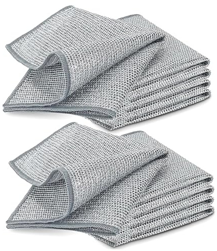 YinQin 10 PCS Double Layer Stainless Steel Wire Cleaning Cloths for Kitchen | Non Scratch, Quick Dry, Metallic Wire, 20x20 cm, Two Layer, Reusable
