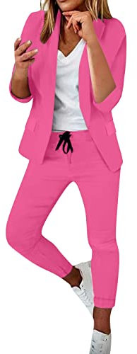 Chanpning Hosenanzüge Für Damen Business Modern Elegant Blazer Anzug Set Einfarbig Streetwear Zweiteilig Hosenanzug Anzughose Revers Slim Fit Sportlich Büro Outfit Anzugjacke Sommer Freizeitanzug