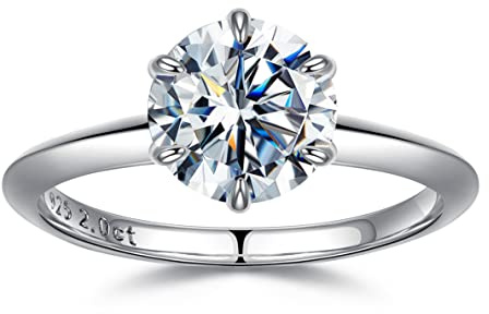 TINGN Bague de fiançailles pour femme - Solitaire en argent sterling 925 - Couleur D VVS1 - Bagues de mariage - Cadeau de fiançailles pour femme, maman, épouse, petite amie, 51.9 (16.5), or blanc
