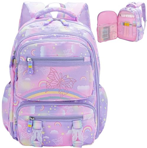 Shinkuro Sac D'école Style Porte de Réfrigérateur, Cartable Fille Primaire, Léger Sac Ecole Fille Primaire en Nylon pour Enfants de 7 à 14 Ans