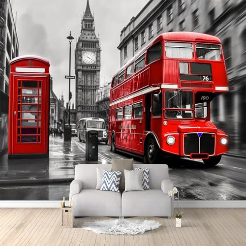 Photo Wallpaper 3D City London Double-Decker Bus Red 200x140 cm Wall Mural Non-Woven Poster Photo Wallpaper Kids Fashion Home Decoration Wall Covering Papel Mural
