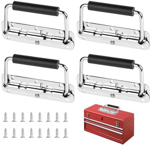 Supaway Juego de 4 Asas de caja de acero inoxidable de 140mm Asa de caja de muelle con empuñadura de goma con mango de goma para cajas de almacenaje caja de herramientas Mango de caja de herramientas