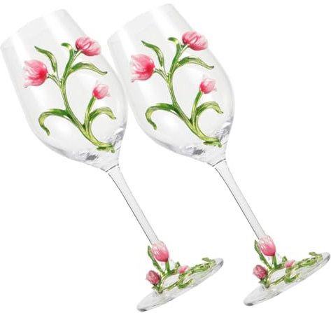 Amosfun Copas De Vino Decorativas Tulipán Alta Copas Grabadas Para Boda Cristal