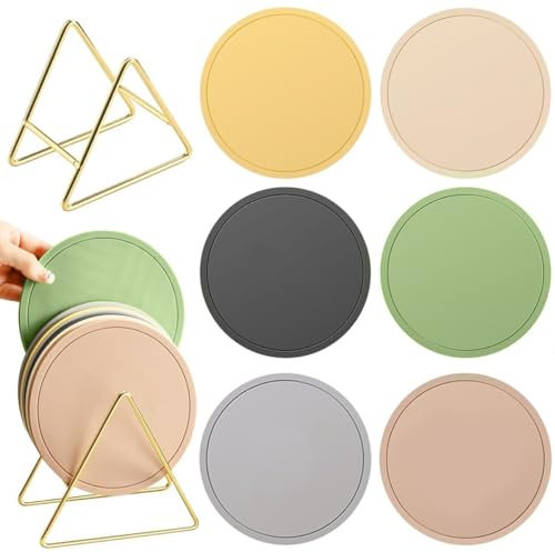 feyiubmen 6 pcs Rund Silikon Untersetzer,Non Slip Gummi Weich Untersetzer, Mit Regalen, für Glas Tassen,Getränke Teetassen,Premium Tischuntersetzer.