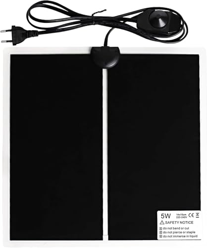 TNSLAND Tapis Chauffant pour Terrarium Tapis Chauffant, Tapis Chauffant Terrarium, Chauffage Terrarium Tapis Chauffant pour Reptile, Température Réglable Fiche Européenne Thermostat Terrarium 5W:15*14