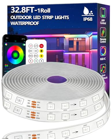 Bvokon 10M Outdoor LED Strip Light IP68 Waterproof,Outside RGB+IC Lights with App/Remote Control,Color Changing,Music Sync Rope Light for Balcony,Deck,Rooftop,Garden,Pool