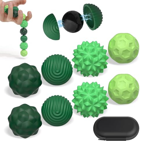 8 Pezzi Magnetiche Antistress in Silicone, Palle Magnetiche Anti-Stress, Fidget Toys Sensoriali Portatili con Texture Varie, Sfere di Acupressure, Anti-Stress Anxiety Toy per Adulti e Bambin (Verde)