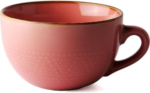 700 ml stor keramisk kaffekopp, kopp lergods, cappuccinokoppar, XXL kopp keramik soppkoppar med handtag, stora flingskålar med handtag, salladsskål, kaffekopp av porslin (rosa)