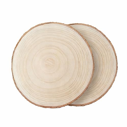 HERZWILD 30–34 cm stor trädskiva, 2 st träskivor med bark, underlägg, trälog, rustik ljushållare för gör-det-själv-hantverk (30–34 cm/2 st)