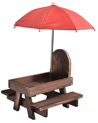 Comida para animales de madera para pájaros de jardín y ardillas, todos los soportes de maíz meteorológicos con sol para animales salvajes, alimentación de ardilla de madera, con paraguas