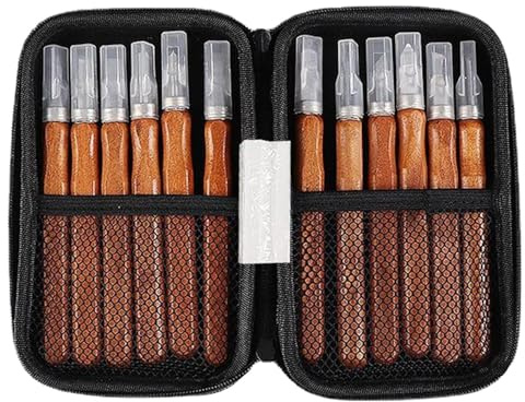 Set Di Kit Per Intagliare – Scalpelli Piccoli Da 12 Pezzi, Sgorbie Per La Lavorazione Del Legno Antiscivolo Con Pietra Per Affilare | Strumento Artigianale Per Falegname Incisore Per Modellismo In Leg