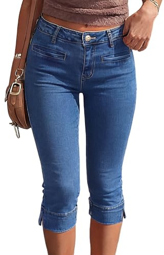 Fengbay Capri Jeans for Women UK Skinny Stretchy Low Waisted Slim Split Hem | Trendy Women's Jeans Casual Ladies Cropped Pants Elastic Soft Trousers Jeggings High-Stretch Denim Fabric