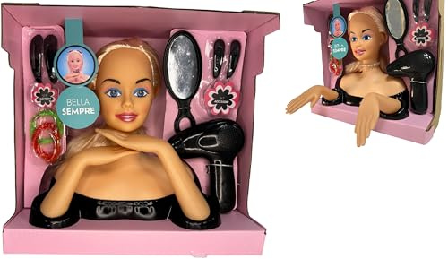 Cabeza Muñeca de Maquillaje y Peinar con Accesorios Fashion Busto Peluquería Estetista Juguete Pelo Princesa Salón de Belleza Set de Maquillaje Juguete Cabeza de Peinar (b)