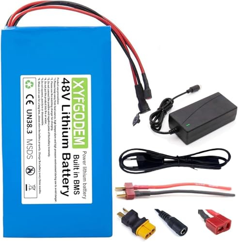 Electric Bike Battery 48V Lithium Ion Battery 6Ah - 30Ah with 3A Charger & 10A 40A BMS for 0-1200W E-Bike/Tricycle Motor Kit