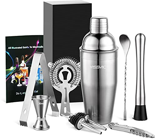YISSVIC Cocktail Shaker Set 9 Pezzi Kit Barman Professionale in Acciaio Inox con 750ml Shaker per Casa Bar Festa
