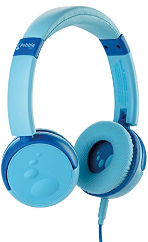 Pebble Gear Kinderkopfhörer blau - Stereo Kids-Kopfhörer, 3,5mm Klinkenkabel, 85 dB Lautstärkebegrenzer, verstellbare und faltbare Kopfhörer, Abwaschbare Ohrmuscheln, Musik-Sharing-Funktion, 3D-Design