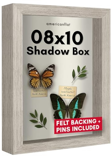 Americanflat 8x10 Shadow Box Frame in Driftwood with Soft Linen Back - Large Shadow Box with Engineered Wood with Polished Glass for Wall and Tabletop