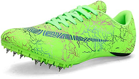 FJJLOVE Männer Damen Track & Field Schuhe, Spikes Laufende Turnschuhe Leichte Springschuhe Für Jugendliche, Jungen Und Mädchen,Grün,37 EU