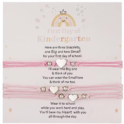 AnotherKiss Back to School Gifts Mommy and Me Matching Bracelets for Mom Daughter, First Day of School Gifts for Girls, Mother Daughter Bracelet Set 3pcs (1 Deep Pink & 2 Pink)