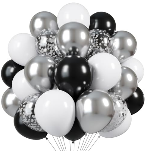 Black and Silver Balloons, 60pcs 12 Inches Black White Silver Balloons