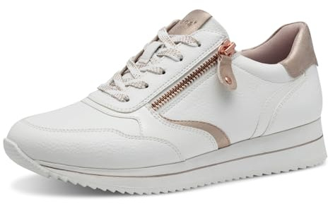 Jana Damen Sneaker flach mit Reißverschluss Vegan, Weiß (White/Rosegold), 39 EU