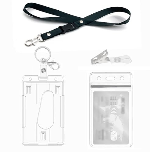 Ausweishülle mit Lanyard,Schlüsselanhänger, Clips, harter klarer Abzeichenhalter, Durchsichtige Kartenhülle,Badge Holder Karten für Ausweishalter,ausweishüllen, (1 Set Vertical)