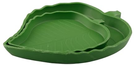 Tabanzhe Reptile Food Water Bowl-2PCS Leaf Shape Feeding Plate Dish Tortoise Food Feeder Plastic Drinking Bowls Reptile Accessories for Corn Snakes Lizards Tortoises Crawling Pets