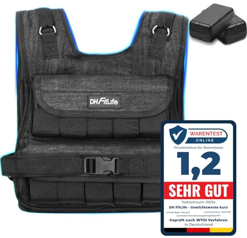 DH FitLife Giubbotto Zavorrato Regolabile 10kg Compatto e Stabile per Sviluppo Muscolare e Allenamento della Forza | Gilet Zavorrato da Corsa per Donna e Uomo | Gilet Pesi (Nero-10kg)