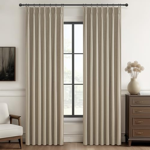 GreyBeige Modern Neutral 90 Inch Pinch Pleated Blackout Sliding Glass Door Curtains Light and Draft Blocking Drapes for Living Room Heavy Duty Lined Linen Burg Cottagecore Nursery 2 Pack (W40xL90)