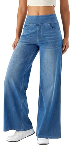 Jeans Femme Taille Haute- Jean Baggy Large à Enfiler Pantalon DéContracté Confortable Slim Et Doux pour La Peau IdéAl sans Ceinture Extensible Long Les Rendez-Vous Le Shopping Et SoiréEs