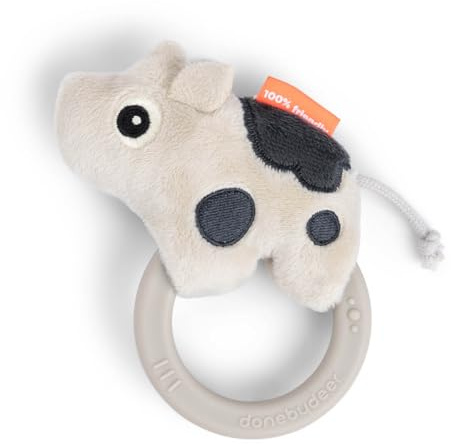 Done by Deer Hochet sensoriel avec anneau de dentition - Dotti - Beige - Jouet pour bébé à partir de 0 mois - Hochet avec aide à la dentition - Peluche douce avec sons - Favorise les sens et la