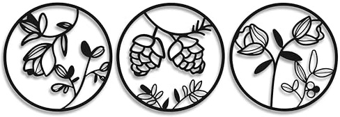 Dkant Cuadros Decorativos (25x25 cm) - Set de 3 Cuadros de Metal de Plantas - Decoracion Pared para Habitacion, Salon, Cocina y Oficina - Natural y Moderno - Facil Fijacion (Redondas)